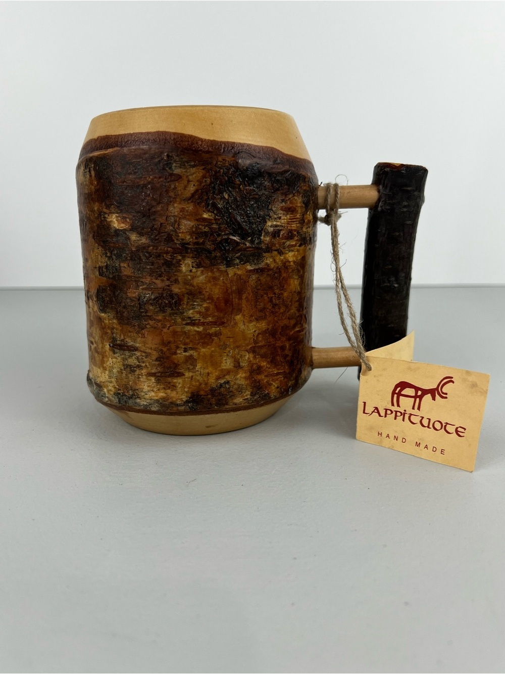 LAPPITUOTE Finland Vintage Handmade Wooden Bark Mug